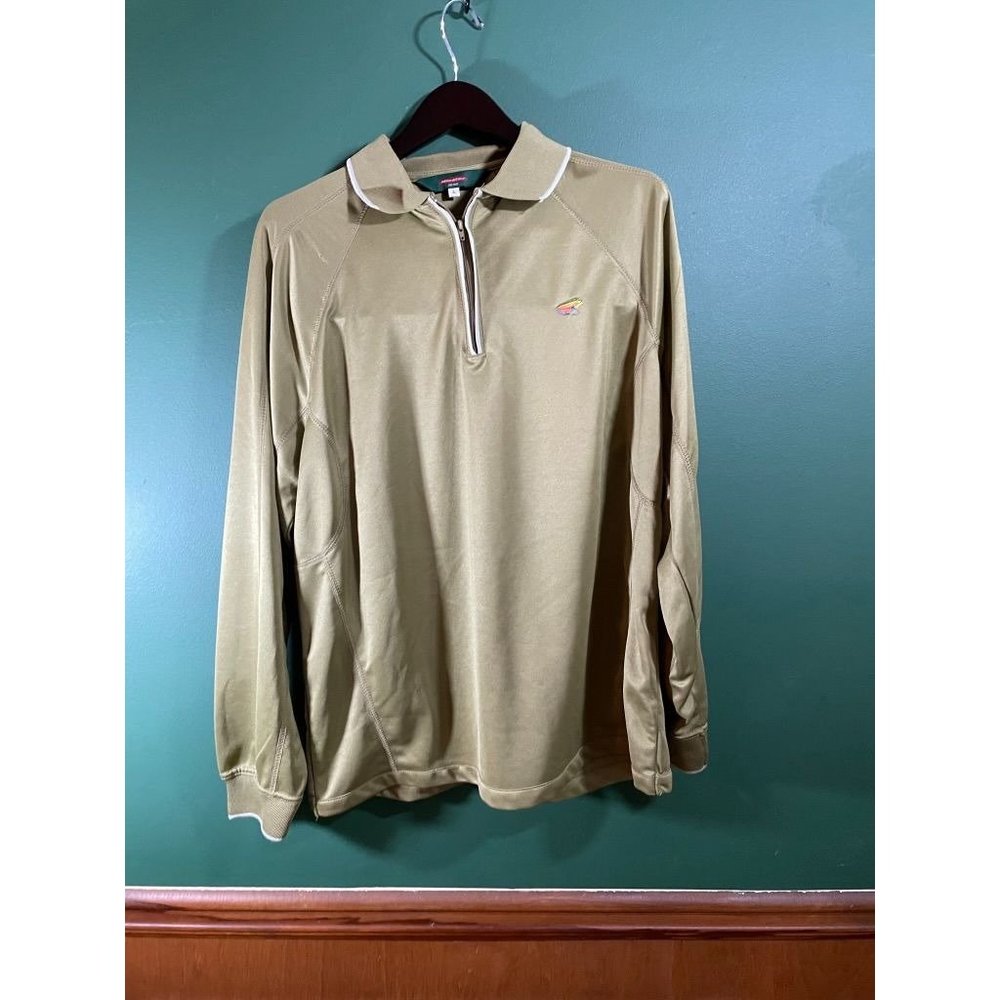 Reddington - Men's Beige /Olive- 1/4 Zip Collared Logo Long Sleeve Polo Shirt -